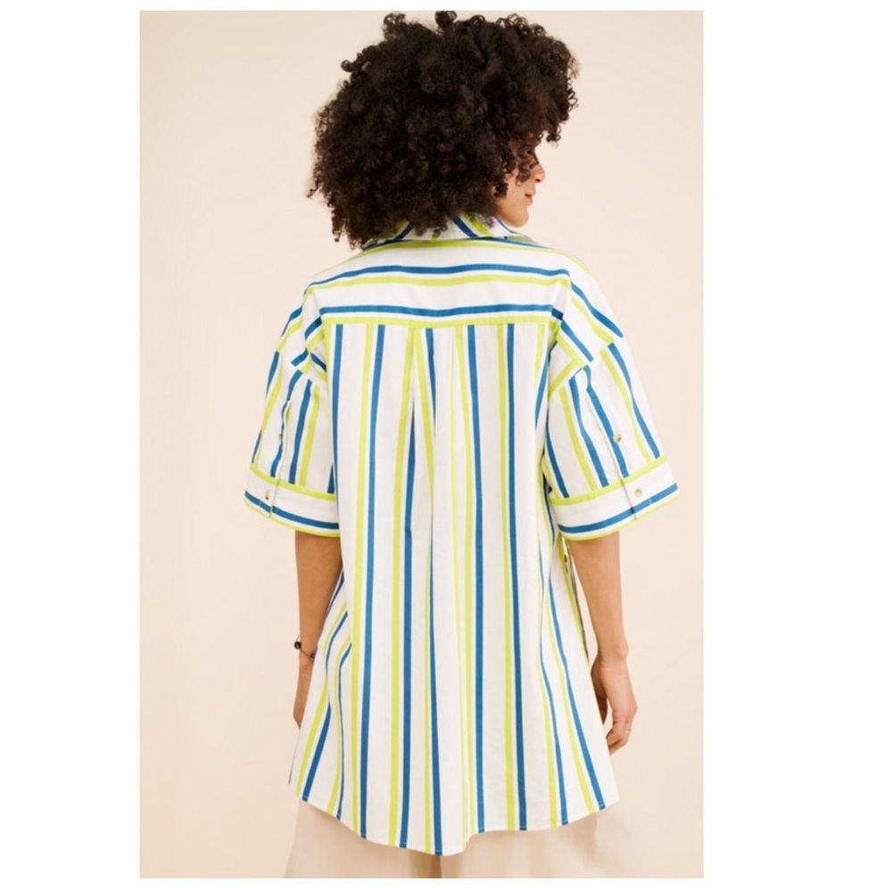 Anthropologie Boxy Striped Oversized Tunic Button Down Poplin Shirt White XL - Picture 2 of 12